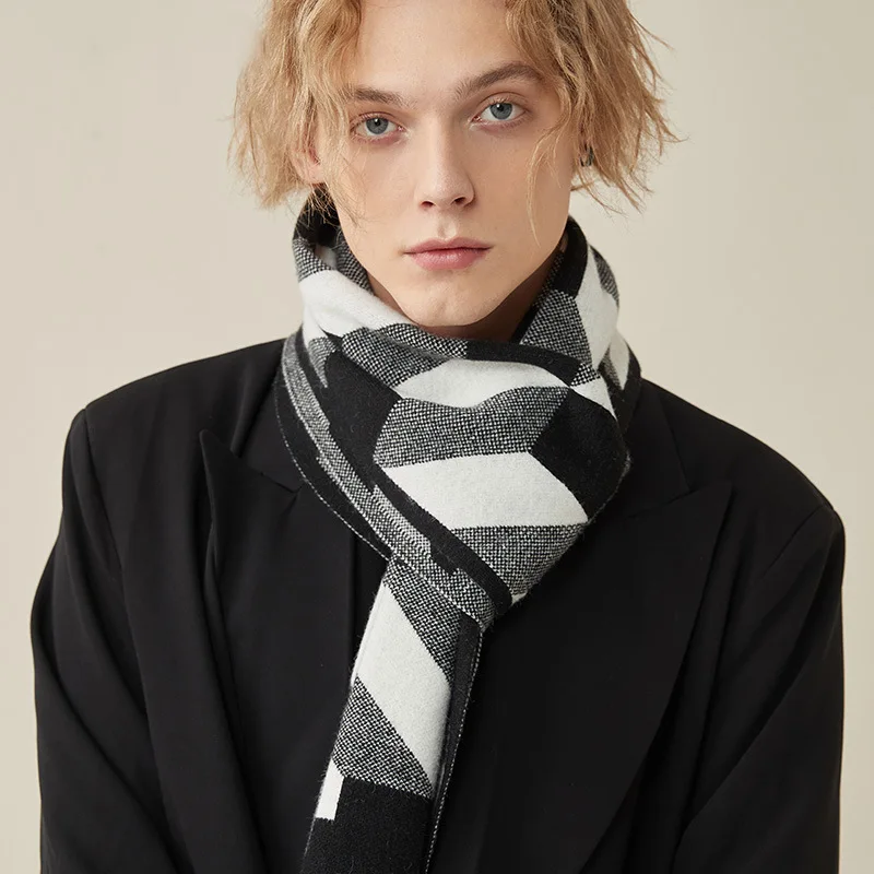 Fashion Design Scarf Imitation Wraps Men Plaid Thick Warm Skin-friendly Business Muffler Male Classic Simple Young Scarves E2818