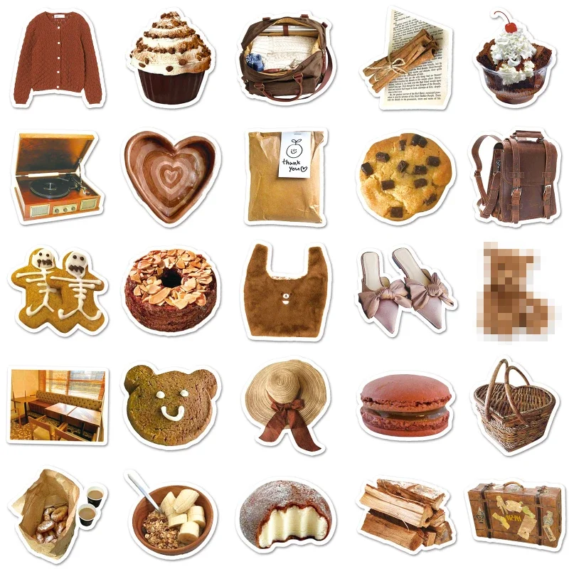 10/30/50PCS Brown Ins Style Handbook Stickers Small Fresh Diy Stickers for Mobile Phones Tablets Scrapbook Supplies Art Supplies