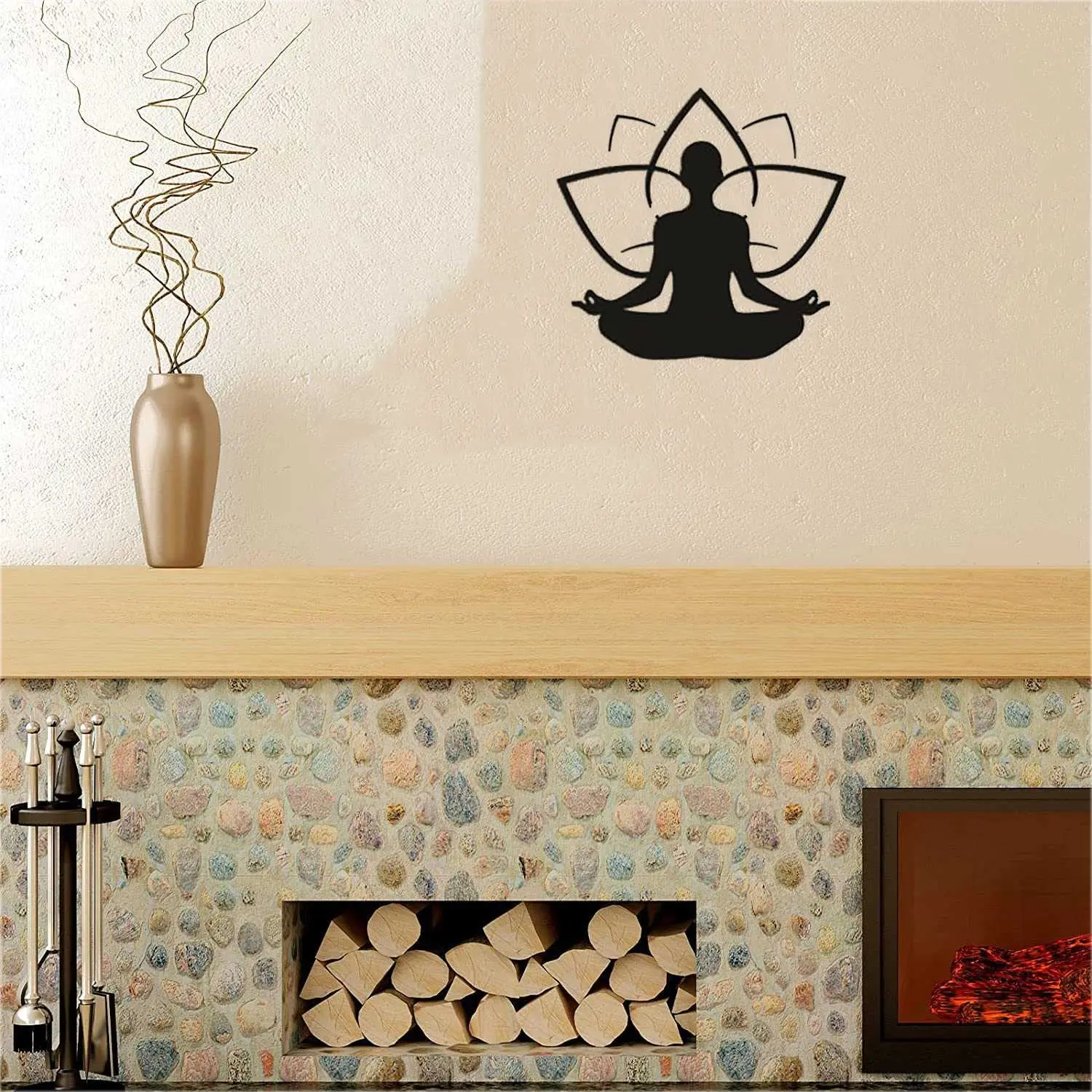 

HELLOYOUNG Lotus and Meditation Yoga Pattern Wall Hanging Art Hollow Irregular Shapes Garden Ornaments Living Room Decoration Ho