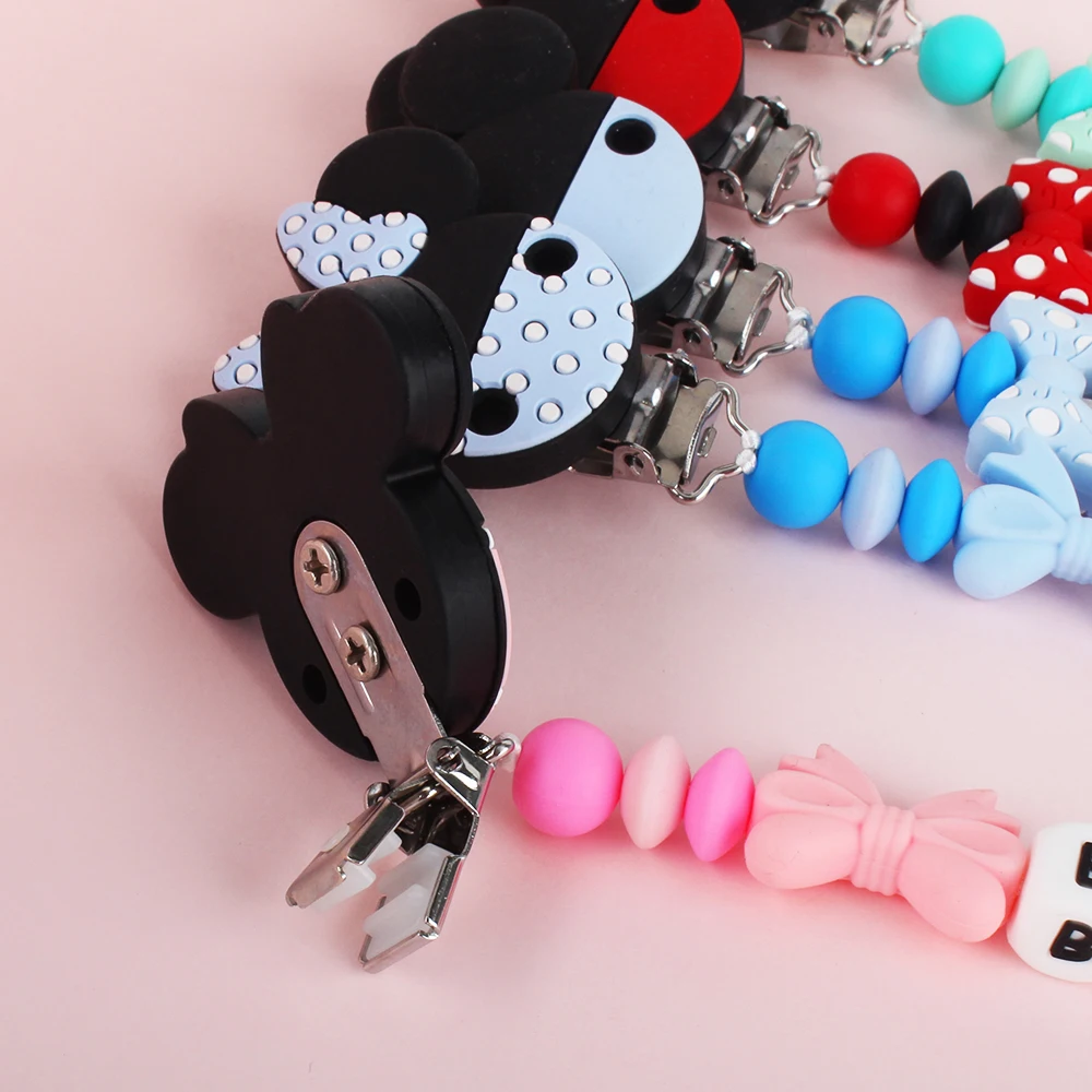 Personalized Name baby pacifier clips Custom Name Pacifier Chain English Letter Silicone Clips Mouse Holder Baby Teething Toy