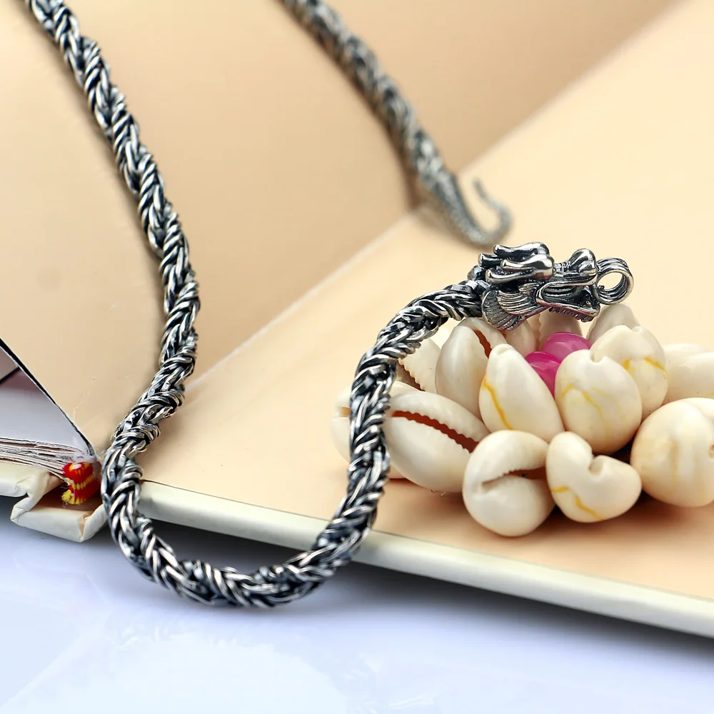 Vintage 925 Thai Silver Necklace Men\'s Faucet Style Design Sterling Silver Necklace Men\'s Fashion Jewelry 5mm56cm Size
