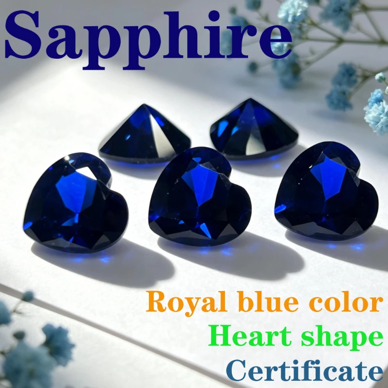 Synthetic Gemstone Sapphire Royal Blue Color Heart Shape Certificate Wholesale