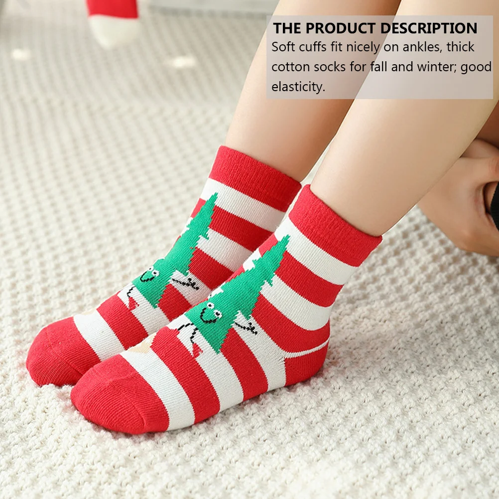 5 Pairs Christmas Slippers for Women Socks Lovely Children Cartoon Vintage Autumn Winter Red Themed Middle Cotton Miss