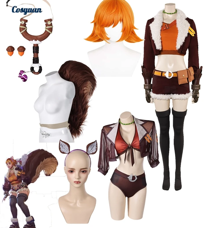 

Игра Rivals Doreen Green Косплей Фантазия Костюм белки Хвост Повязка на голову Маскировка Одежда Ролевая игра Хэллоуин Карнавальный костюм Женский