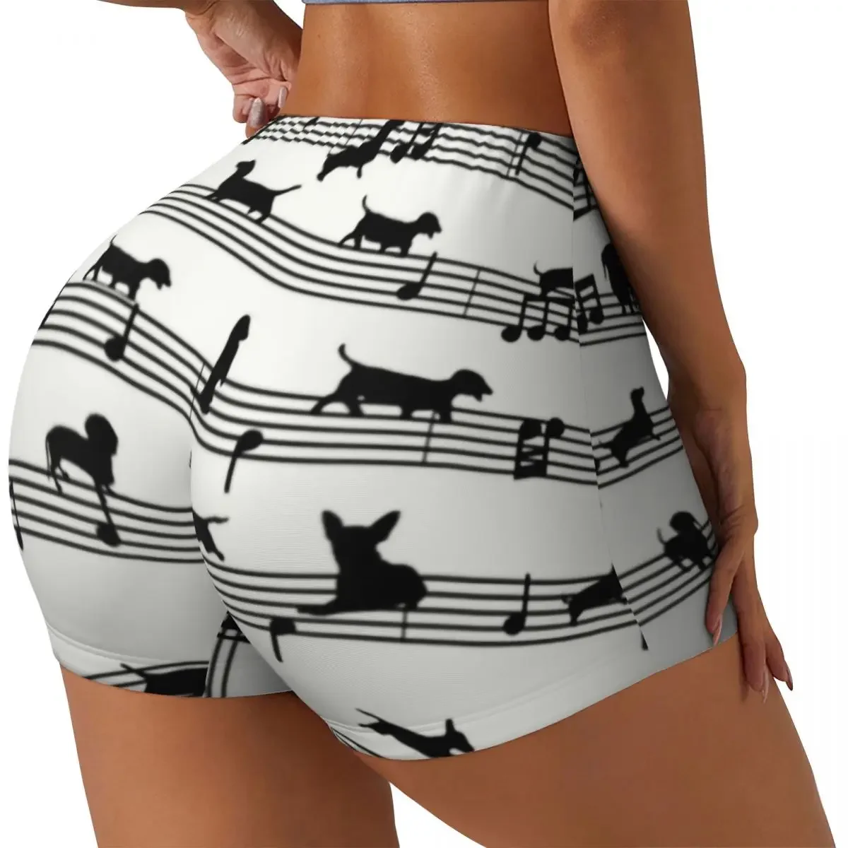 Custom Music Notes Dachshund Dog Workout Running Volleyball Shorts for Women Animal Gym Yoga Shorts