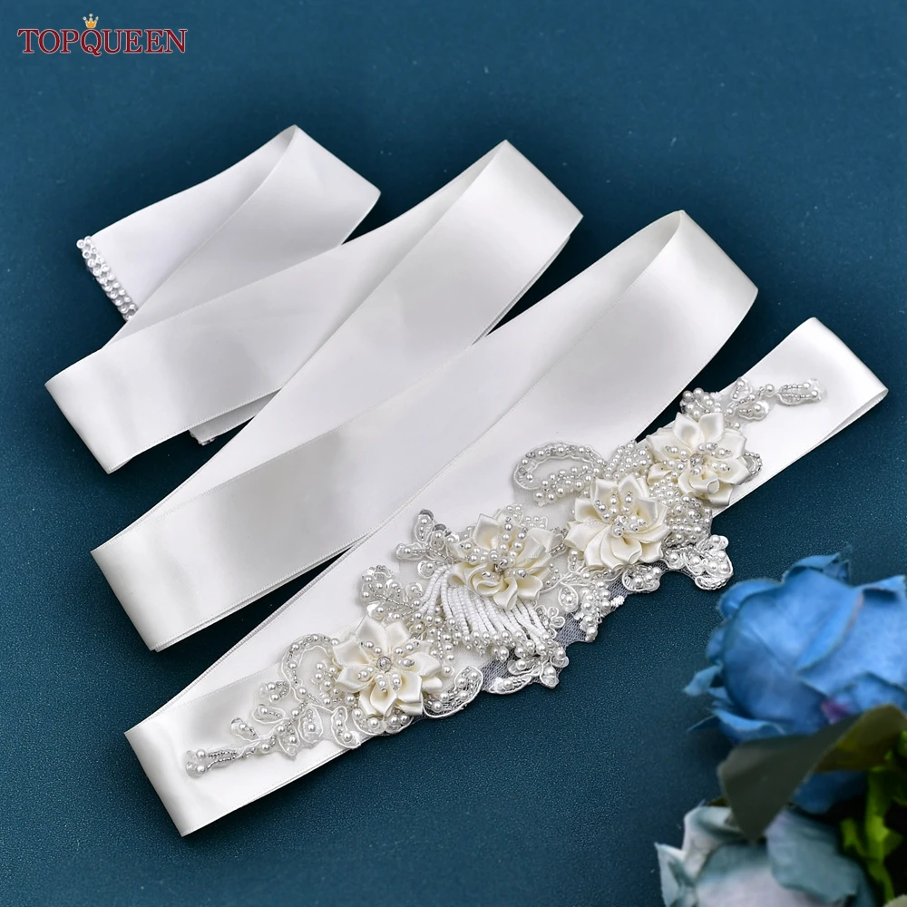 TOPQUEEN Handmade Beaded Bridal Belt Gown Decoration Belt Evening Gown Waist Accessories Fancy Pearl Applique Wedding Sash S346