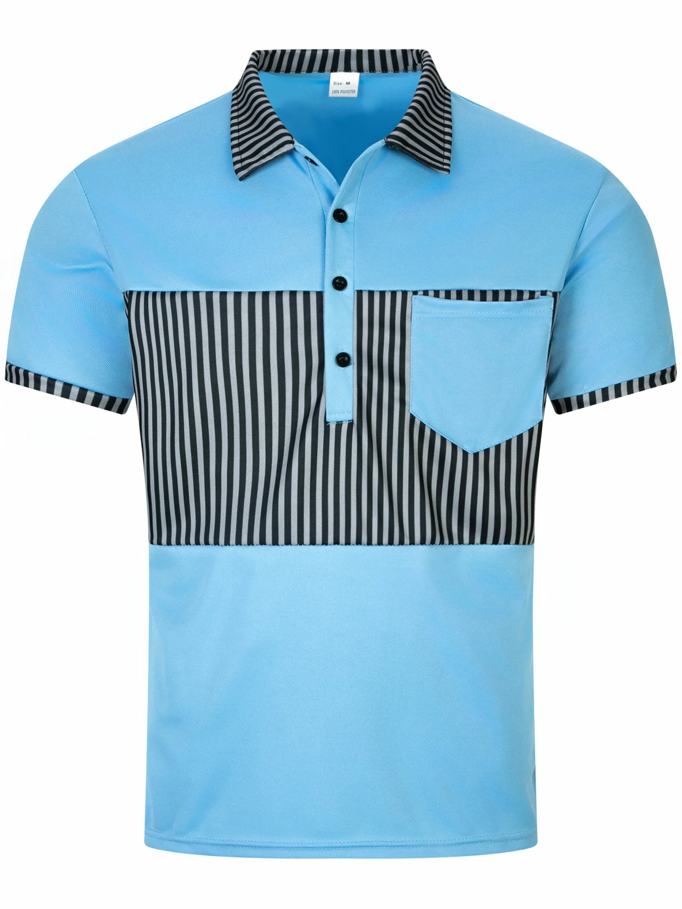 Men's fashionable new style casual Polo shirt (striped and color-matched design) with pockets