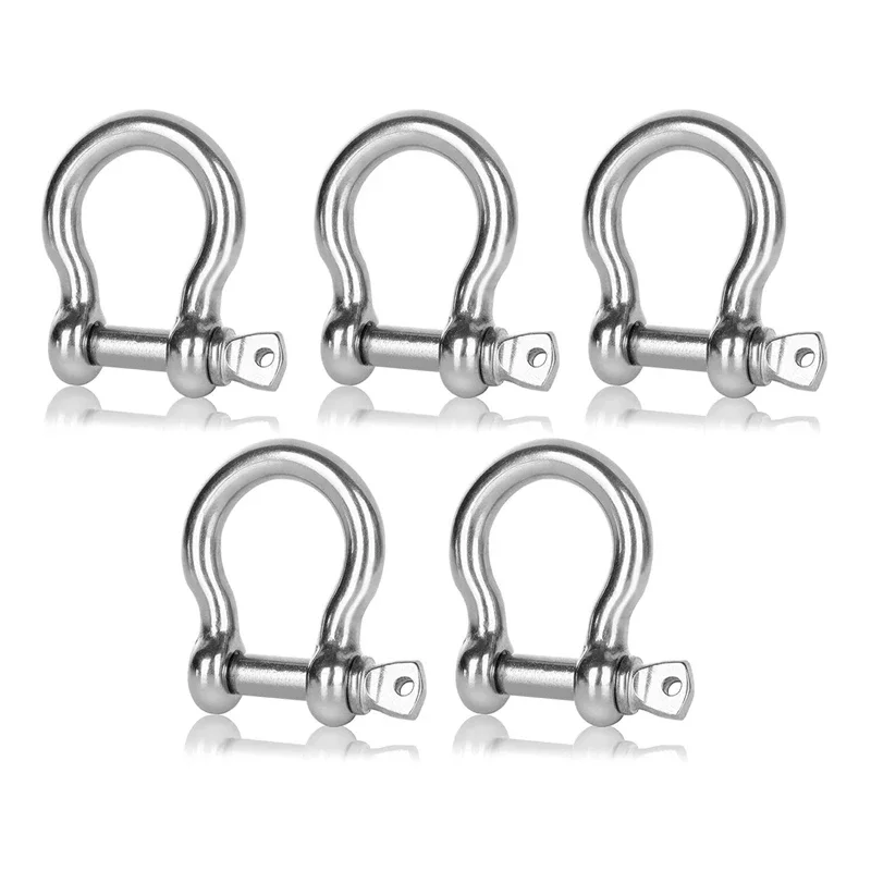 5Pcs Sailing Shackles D Shaped Bow Shackle 304 Stainless Steel Rustproof Screw Pin Anchor Bow Shackle Clevis European Style