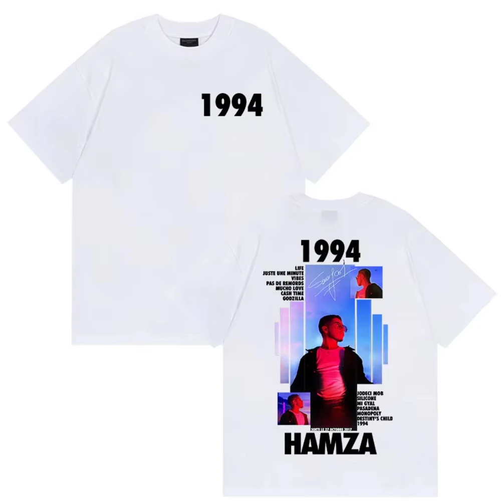 تي شيرت بنمط مغني الراب HAMZA 1994 Tour Album 2025 - تي شيرت قطني بأكمام قصيرة على الموضة للجنسين، ملابس برقبة دائرية على طراز الهيب هوب #2