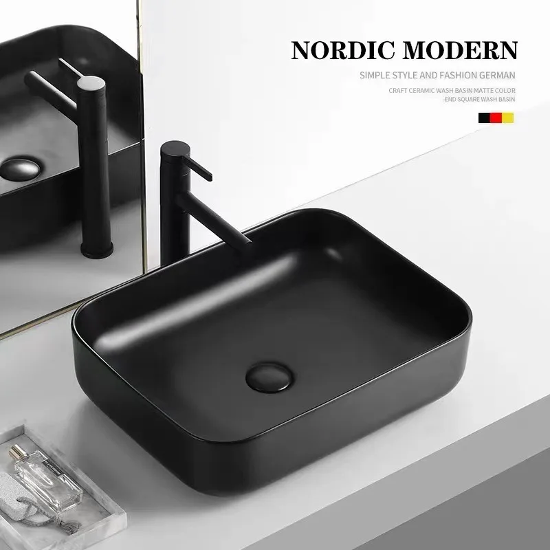 On-stage basin, wash basin, single basin, ceramic art wash ,bathroom, Nordic light luxury black matte gray