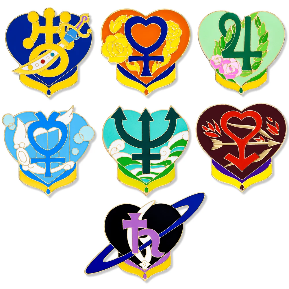 New Sailor Moon Same Series Pins Heart Saturn Uranus Enamel Cosplay Brooch Lapel Badge Jewelry Collection Gift for Anime Fans