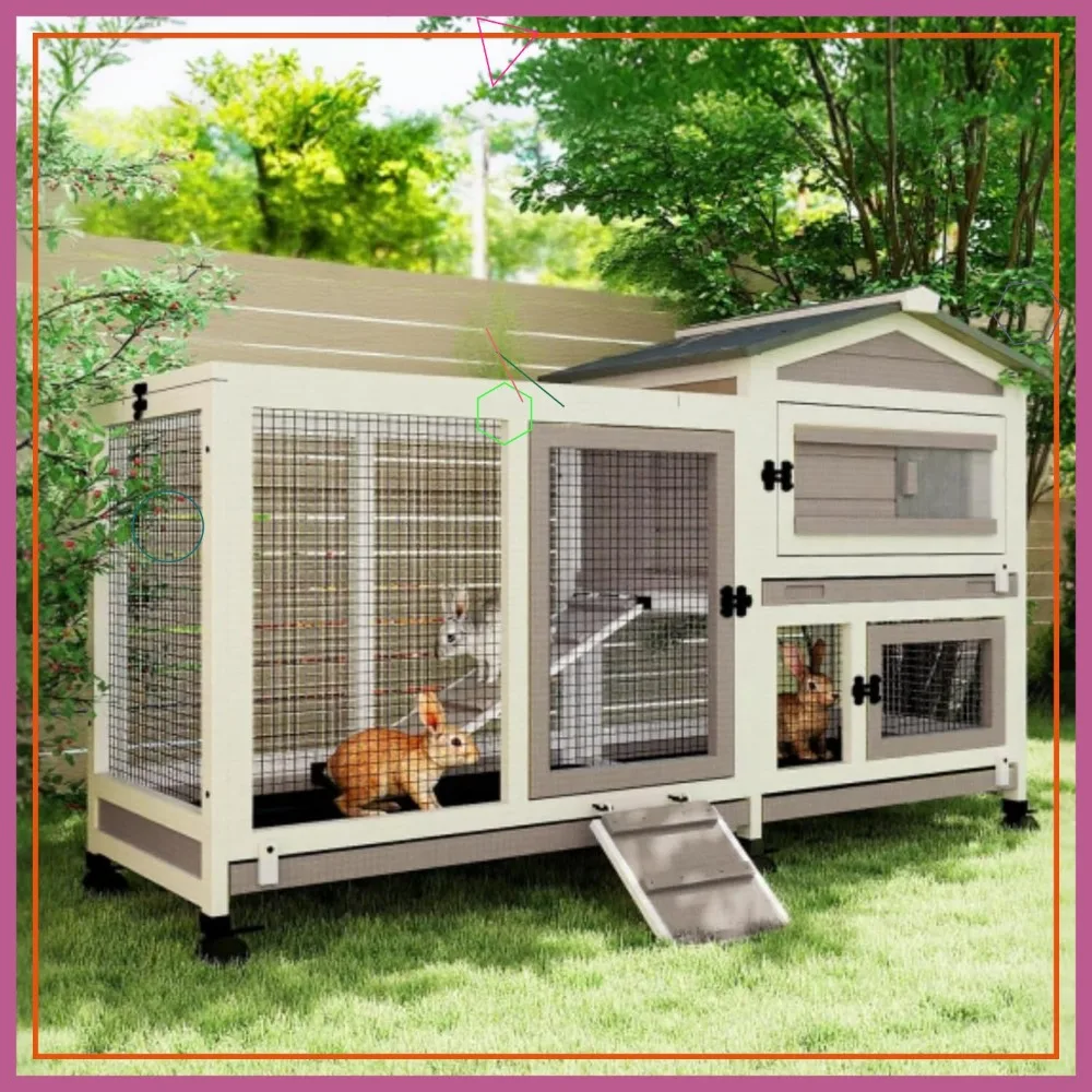 

Двухуровневый вольер для кроликов на колесах с герметичными поддонами и износостойкой лестницей для использования в помещении и на улице