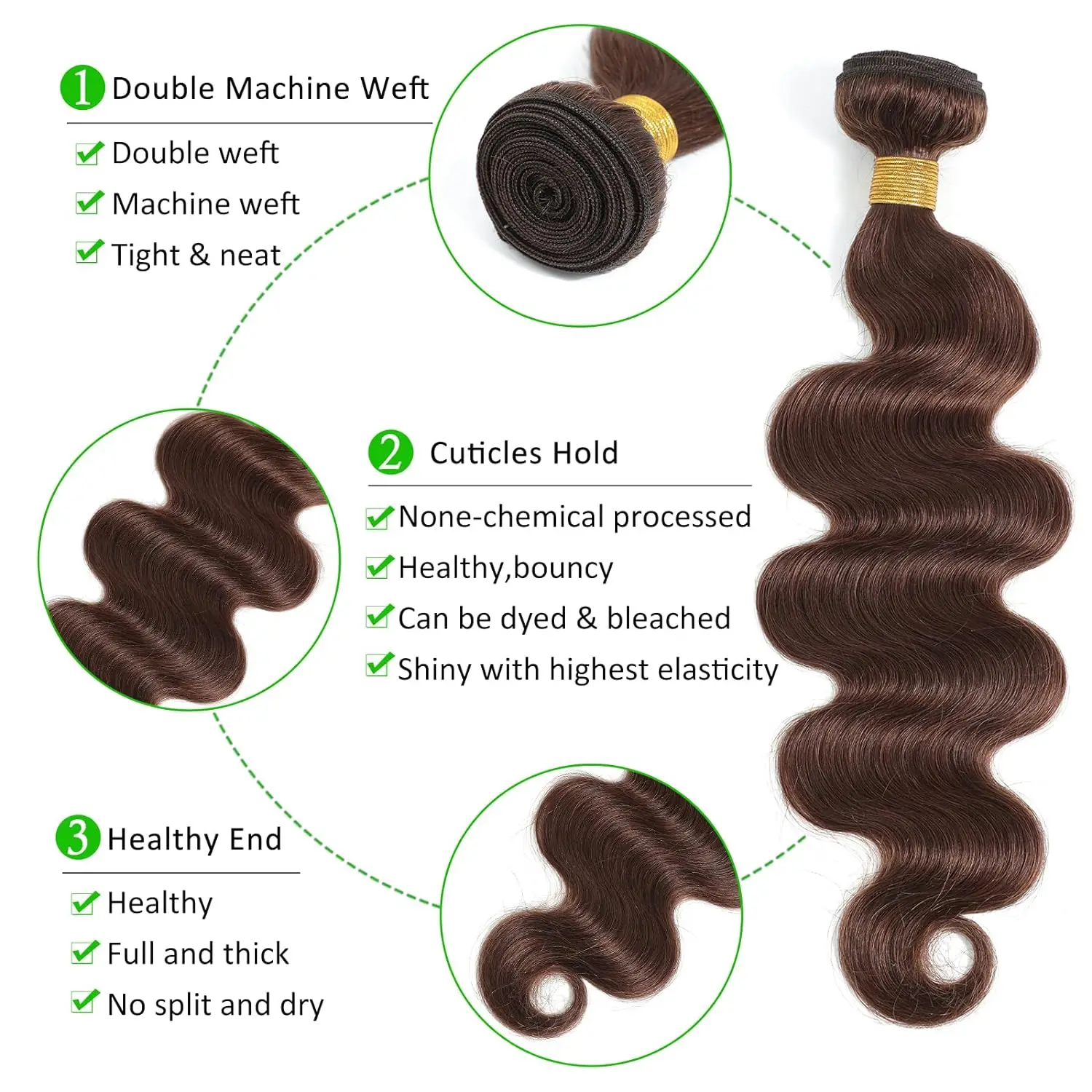 Body Wave Bundles ผมมนุษย์บราซิลผมรวมกลุ่ม 1/3/4 PCS Human Hair Bundles # 4 สีน้ําตาล 10-28" ต่อผม Remy 100%