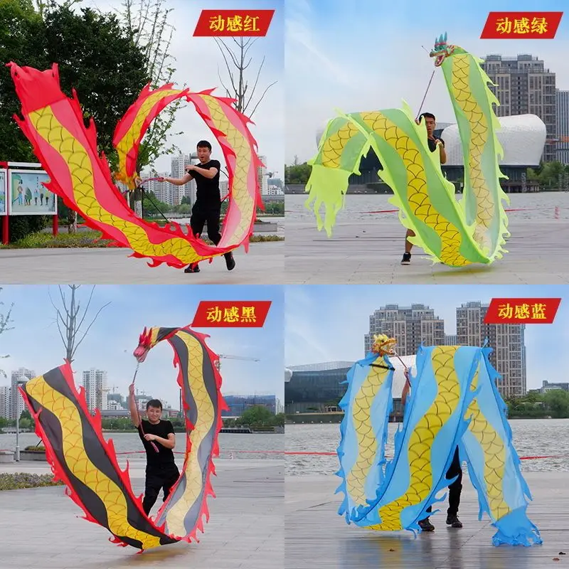 

8m Chinese Fitness Dragon Ribbon Dance Traditional Dragon Dance For Youth Square Sport Props Outdoor Practice (Head+Tail+Rope)