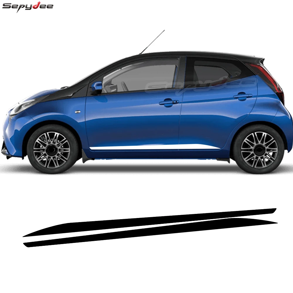 

2Pcs Car Styling Both Door Side Skirt Stripes Sticker Auto Body Decor Vinyl Film Decals For Toyota Aygo Tuning Accessories