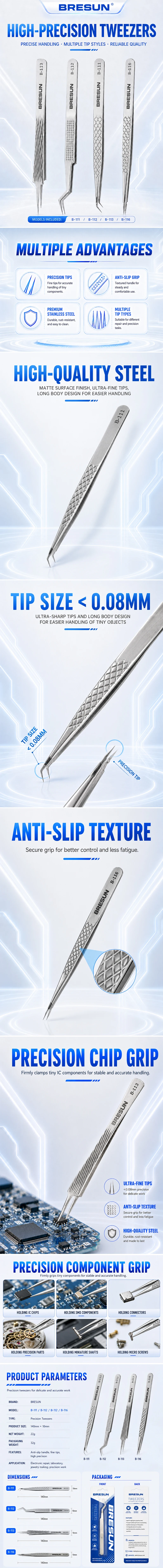 RELIFE ST-20/M.Y Präzisionspinzette mit gebogenen Spitzen für IC-Chip-Beschichtung und Positionierung bei der Reparatur von Mobiltelefon-Leiterplatten – Detail 11
