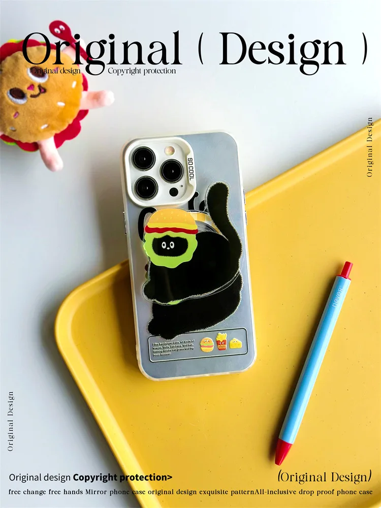 Funda de teléfono esmerilada con soporte láser magnético de gato lindo de dibujos animados divertidos, 2 en 1, iPhone 15, 14 Pro Max, Apple 12, 13, 11, XR, XS, 7, 8
