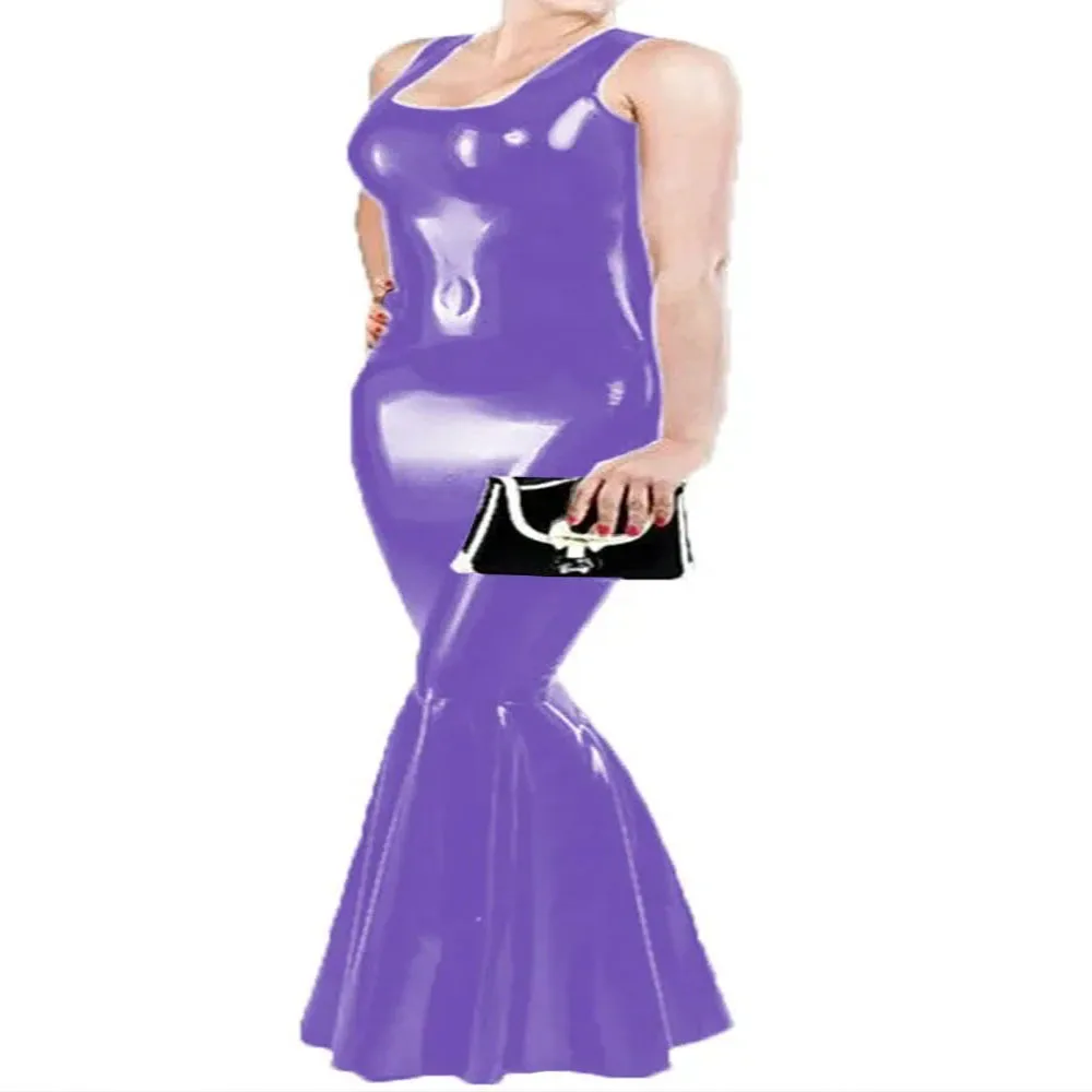 Elegant Long Mermaid Dress, Vinyl PVC Leather,Sissy Sexy Skinny Dress,Female Party Dress, Hip Wrap,Floor Length Dress, Plus Size