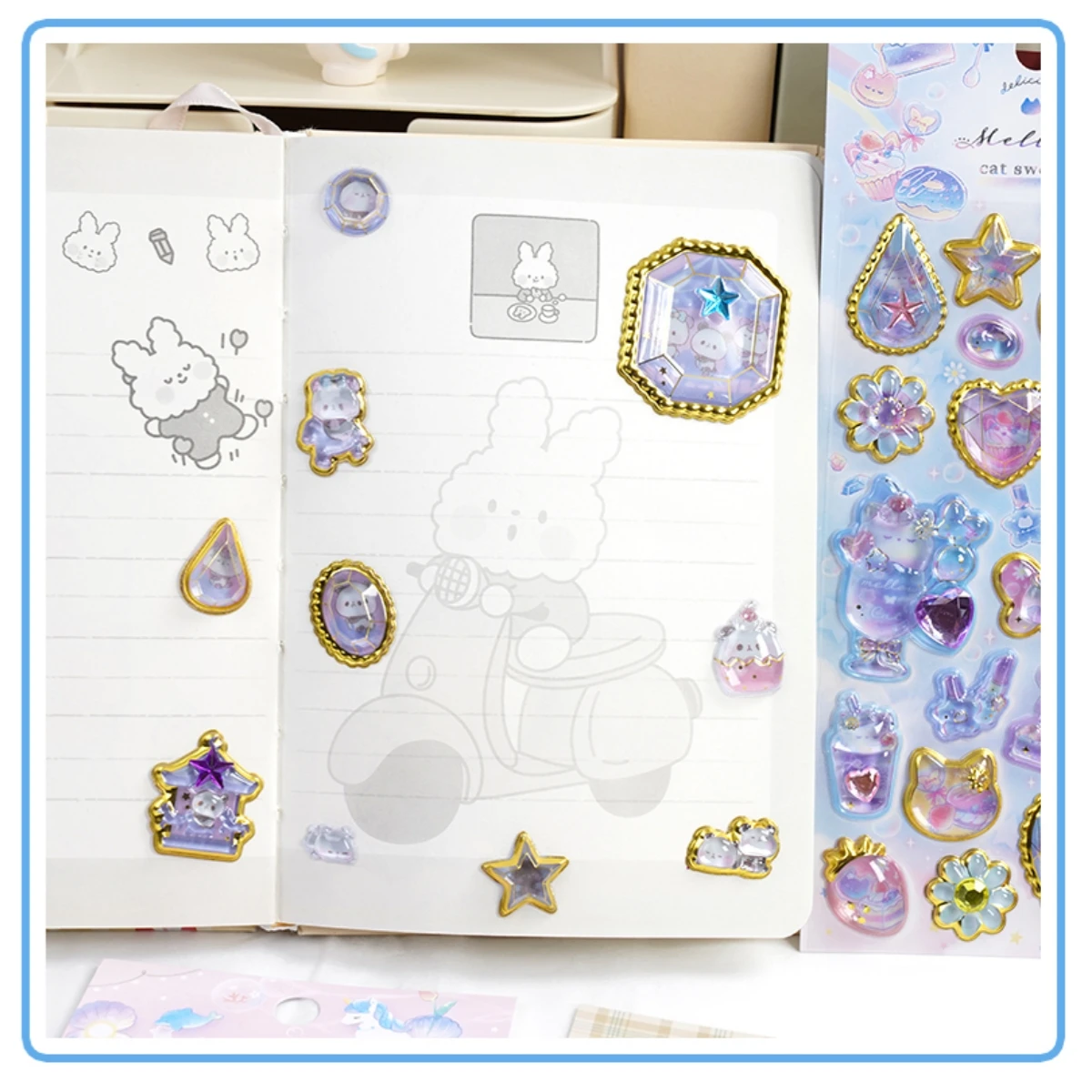 1 pc Cartoon Dream Relief Gemstone PVC Stickers Scrapbooking Diy Journaling Sticker Aesthetic Sticker Cute Stationery Gift