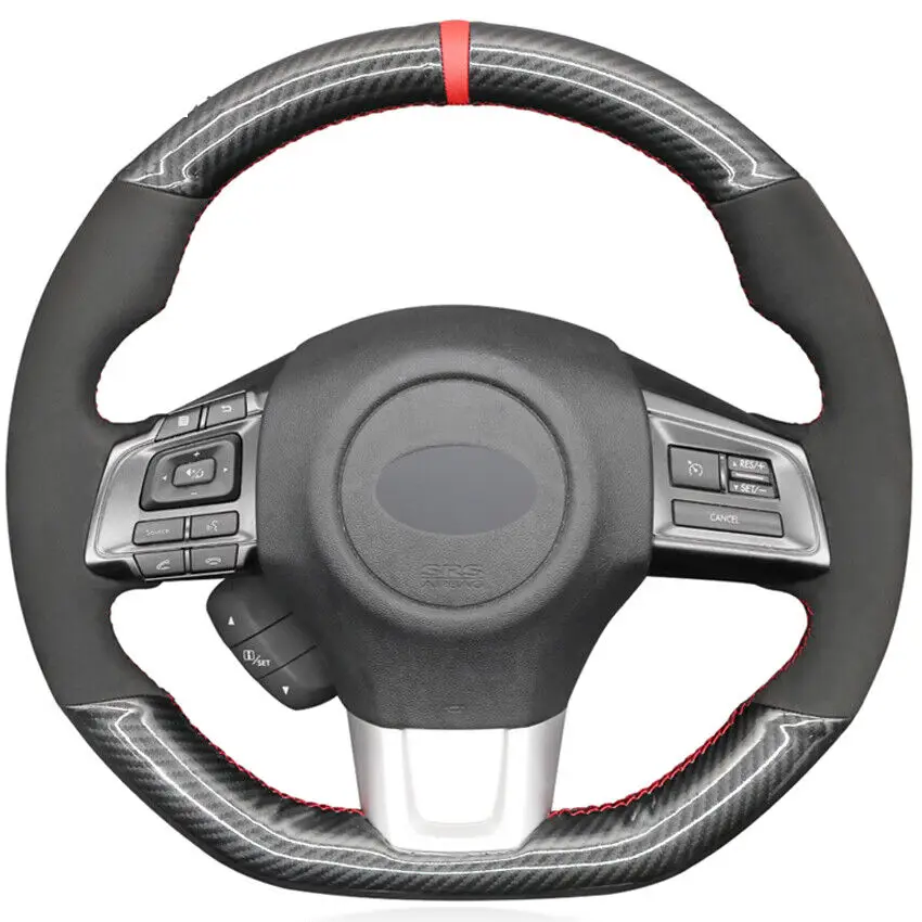 

Hand Sewn Black Suede Carbon Fiber Car Steering Wheel Cover for Subaru WRX (STI) Levorg