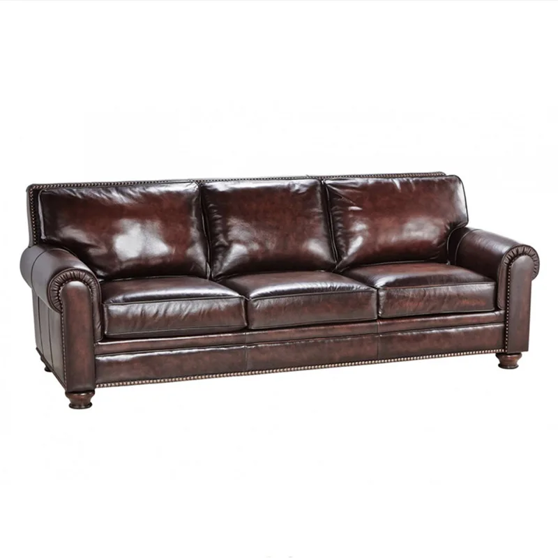 

American sofa big barton brown hand-polished full leather first layer cowhide
