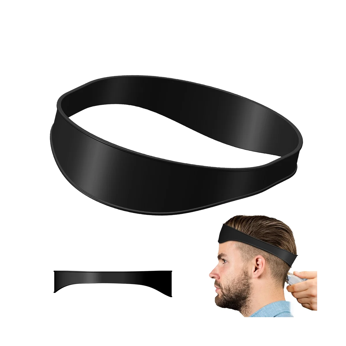 2PCS DIY Home Haircuts Fade and Taper Hair Trimming Curved Silicone Haircut Band Black