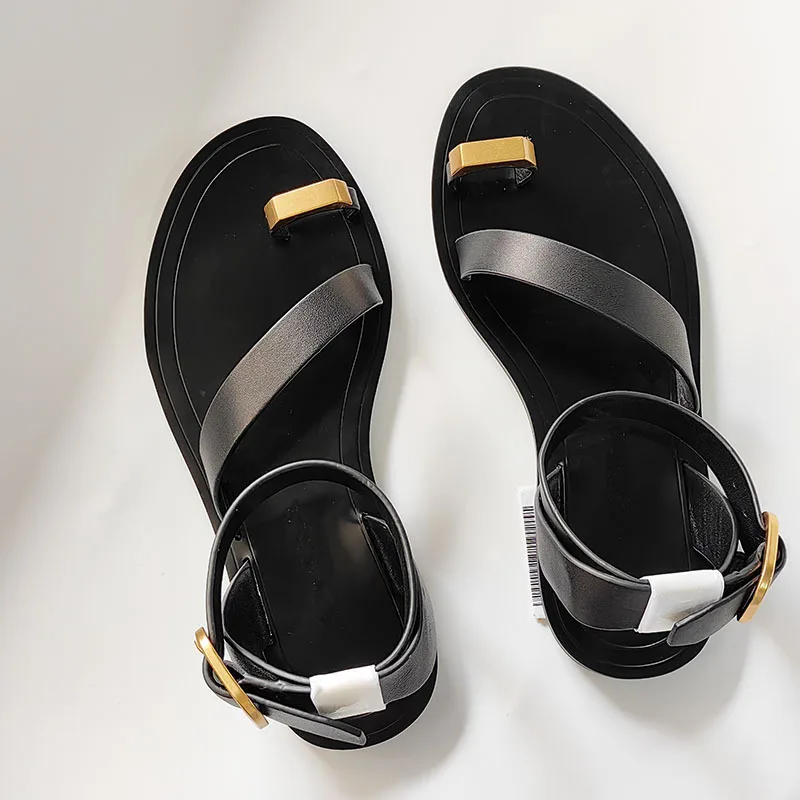 2023 Fashion New Women Sandals Genuine Leather Flat Clip Toes Sandals Solid Versatile Simple Shoes Female Chic shoes for women