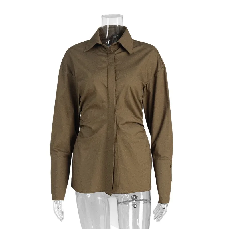 

Cotton Slim Shirt 2026 Spring and Summer Temperament Commuter Pleated Waist Women's Shirt