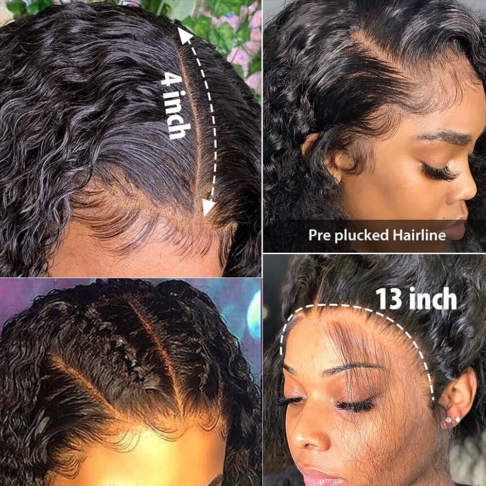 Peluca Frontal de encaje rizado con ondas de agua, peluca con cierre de encaje 4x4, peluca Frontal de encaje de onda profunda 13x4, pelucas de cabello humano prearrancadas para mujeres