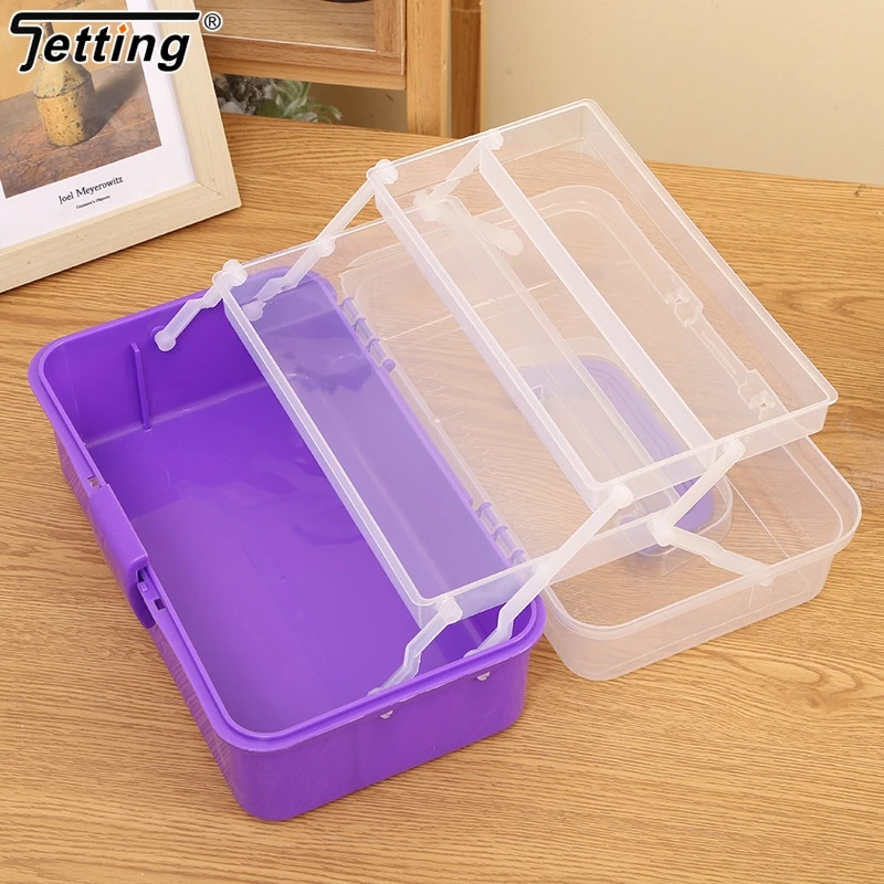 

1Pcs 3 Layers Large Capacity Storage Box Foldable Multifunctional Plastic Portable Makeup Hairpin Organizer Nail Art Jewelry Box