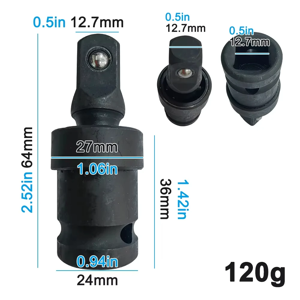Pneumatic Air Cannon Universal Joint Adapter 360 Degree Rotary Joint Electric Wrench Socket Accessories Tool for Maintenance