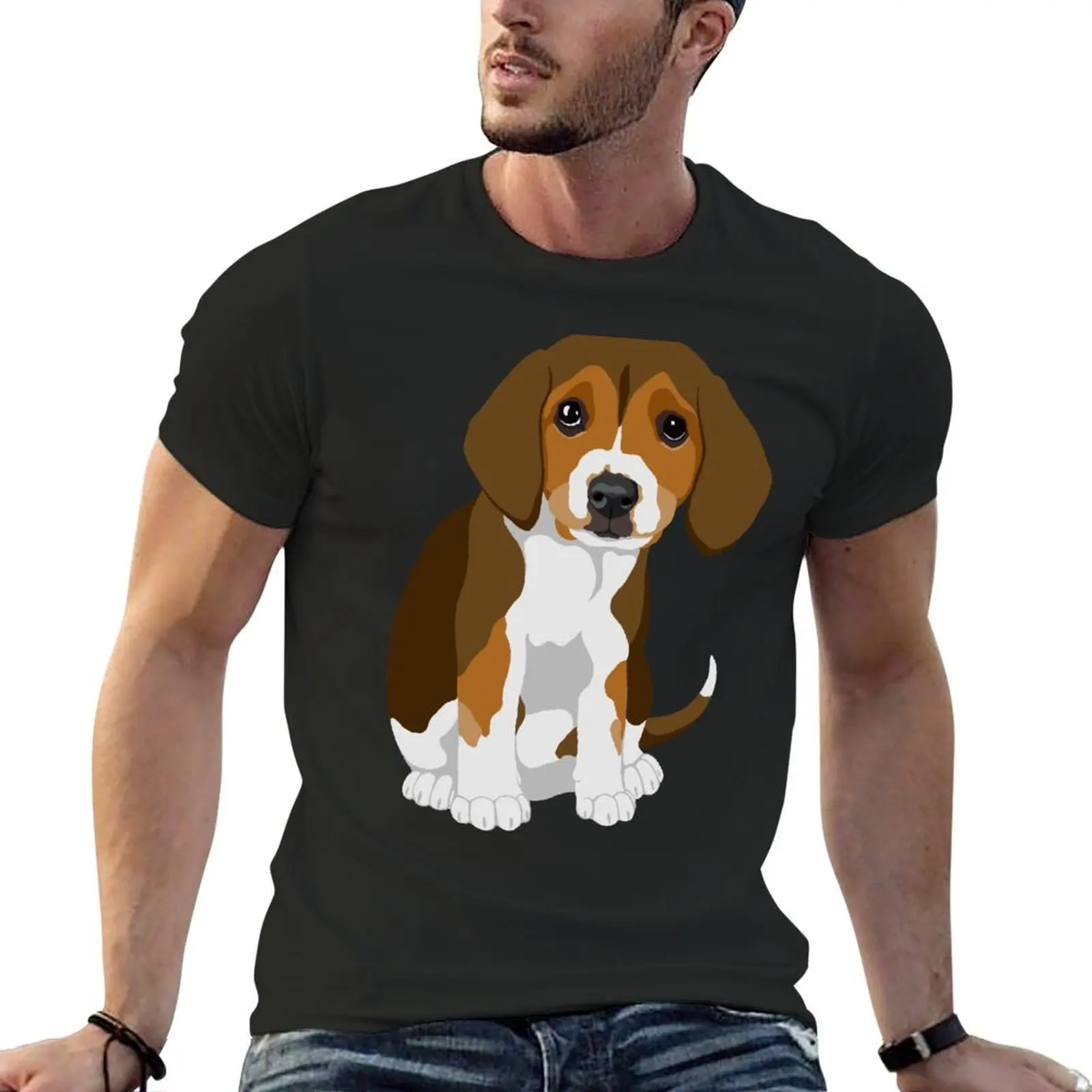 Beagle Pup T-Shirt boys animal print Short sleeve tee Aesthetic clothing blue archive t shirts for men cotton