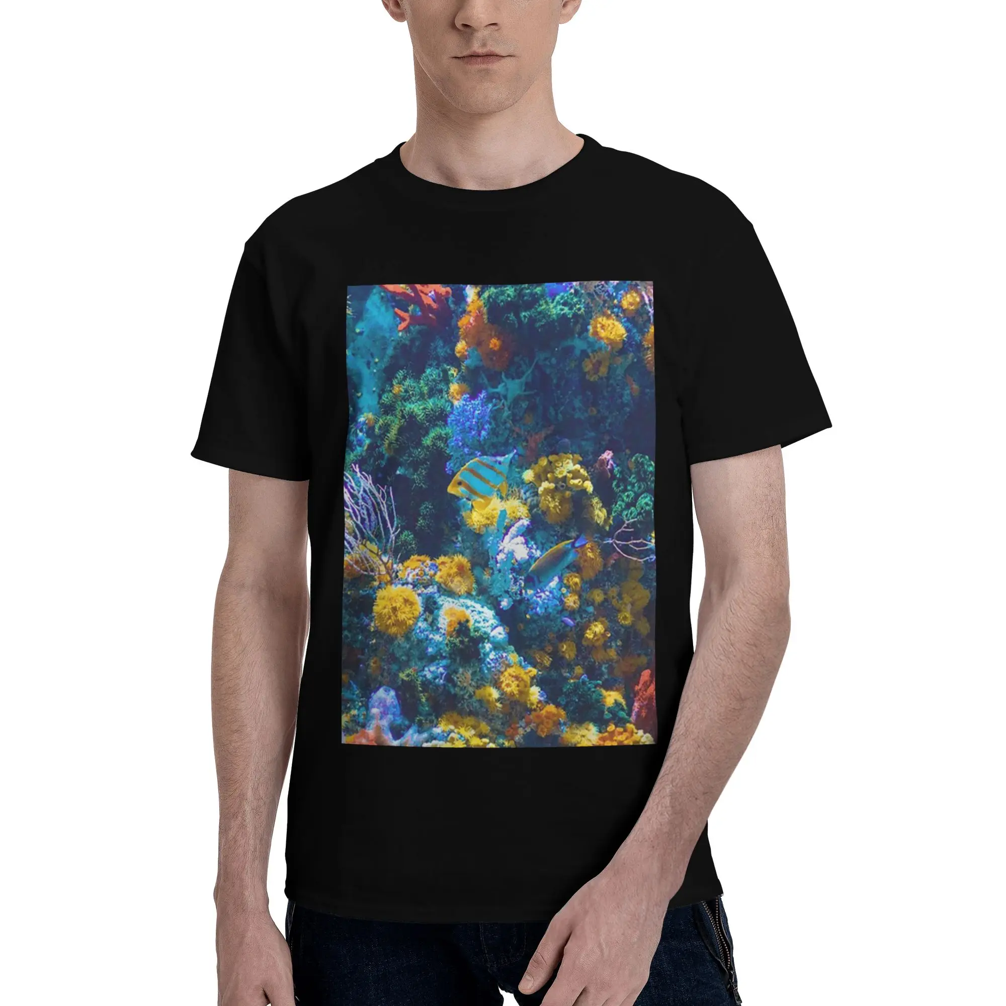 

Colorful Australian Coral Reef with Tropical Fish 100% Cotton T-Shirt Men's Oversized T Shirts Men Round Neck Short Sleeve S-6XL