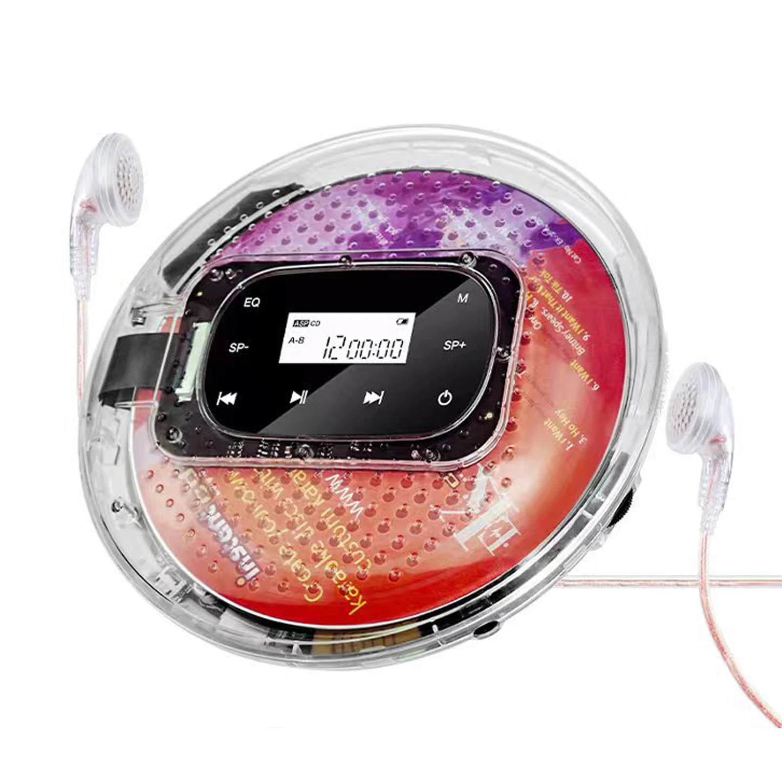 YR-90 Portable CD Player with 3.5mm Wired Headphones Small Music Player Support TF Card Digital Display Touch Button CD Walkman