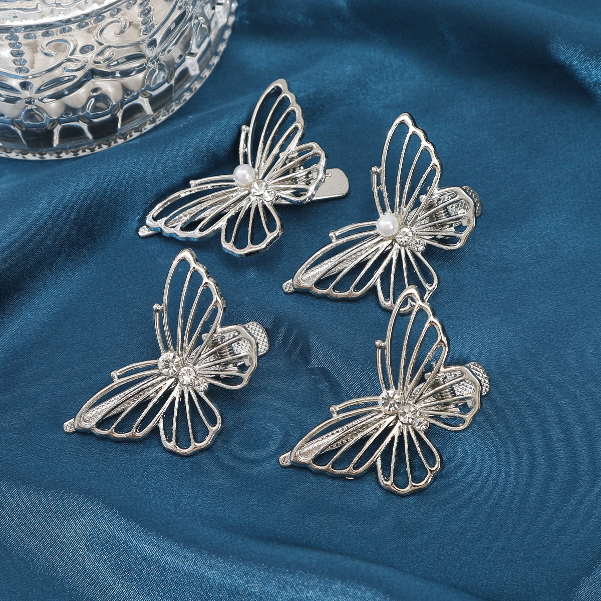 Rhinestone Butterfly Hair Clip Silver Fashion Festival Hair Clip Sweet Photo Styling Hair Clip Hairpin Korean Hair Accessories