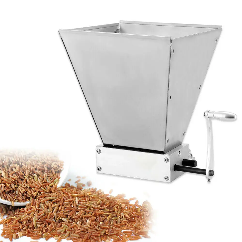 4L 2 Roller Stainless Steel Malt Crusher Heavy Duty Malt Mill Homebrew Grain Crusher Adjustable Barley Grinder Low Speed Drill