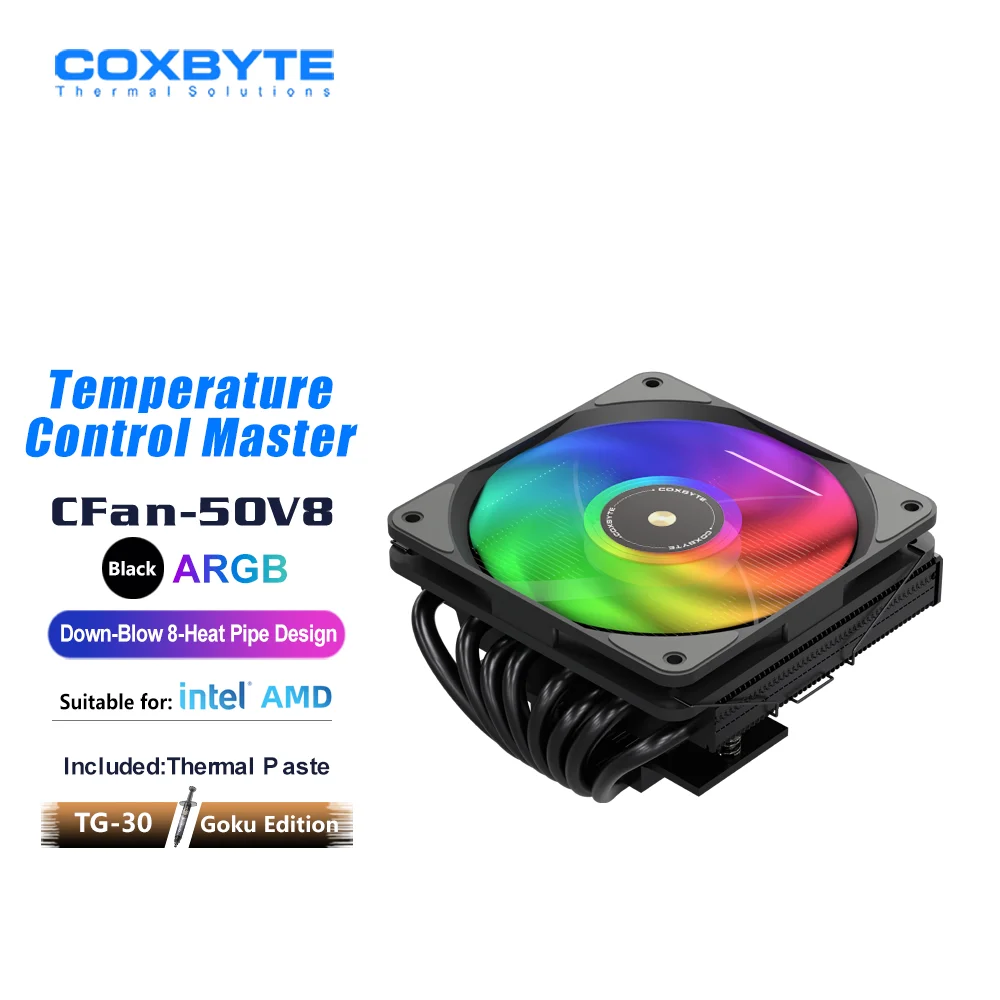 

COXBYTE CFan-50V8 CPU Cooler 4 Heat Pipe CPU Air-Cooled Cooler ARGB PWM TDP 220W CPU Radiator for LGA1700 1200 115X 1151 1155 AM