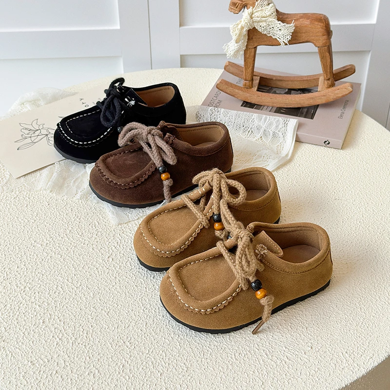 

Beaded Pendant Decoration Retro Casual Solid Color Suede Children's Board Shoes 2025 Autumn Boys' Comfortable Girls' Shoes Great
