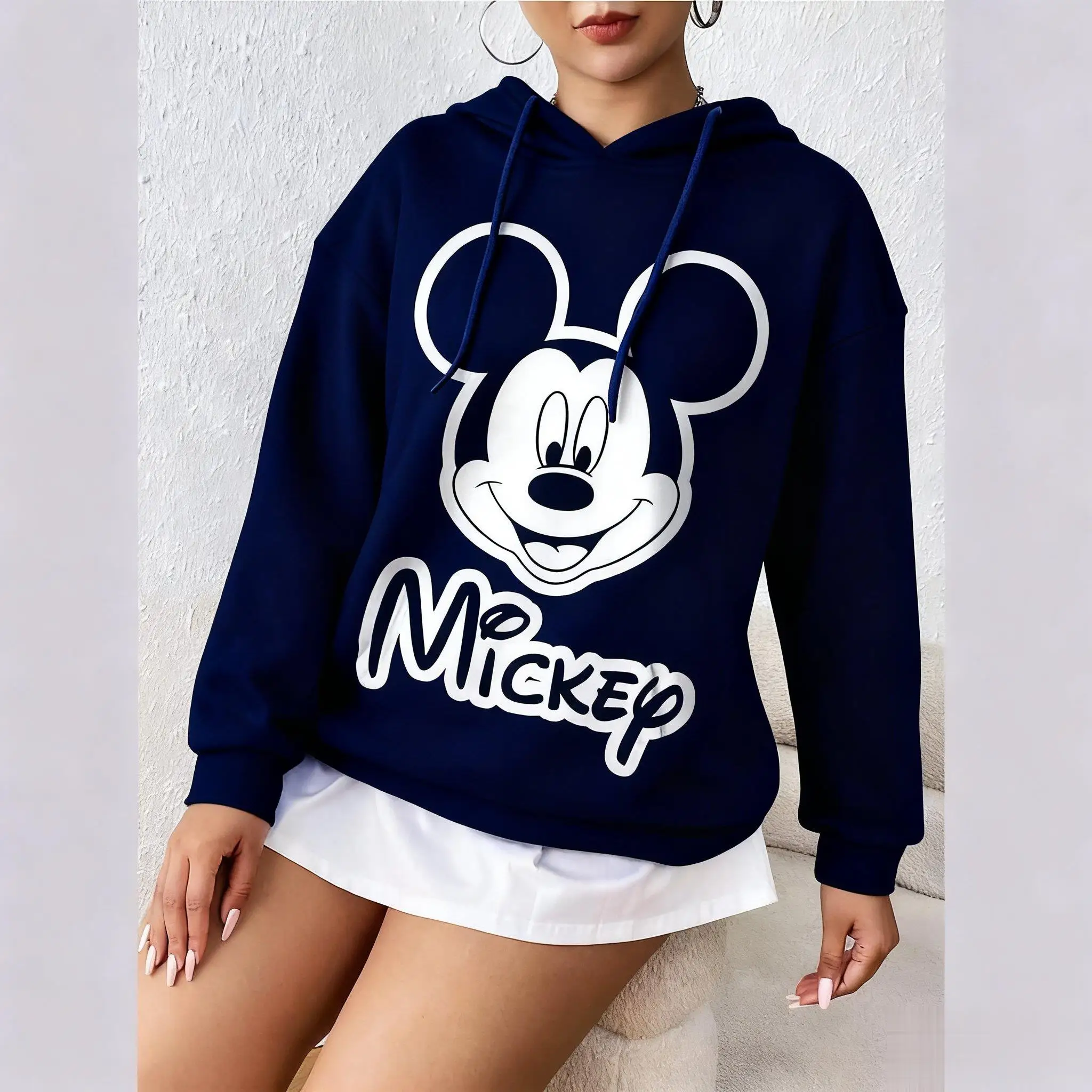 Jesienno-zimowa nowa bluza z kapturem Disney damska męska z długim rękawem, vintage nadruk Myszki Miki, luźna bluza oversize, streetwear
