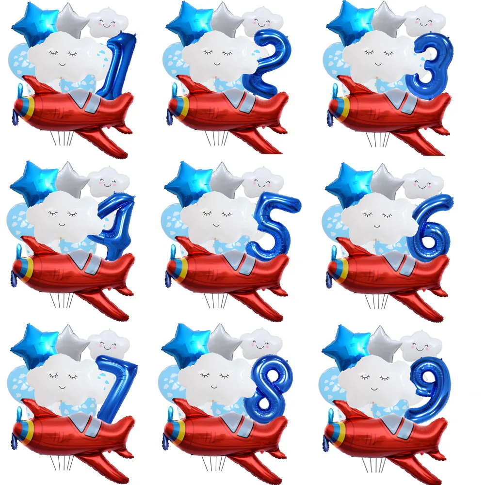 

10pcs Airplane Balloon 32 inch Number Foil Balloons 1st Kids Aircraft Theme Birthday Party Decorations Boy Pilot Favors