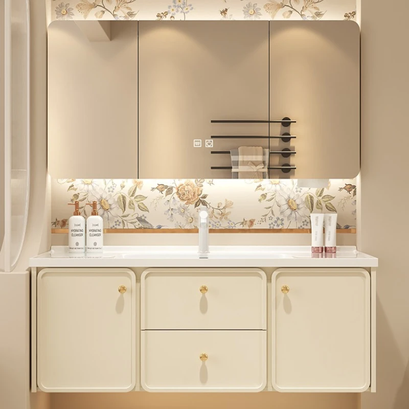 

Cream wind ceramic bathroom cabinet combination save space toilet integrated basin minimalist mobile bagno Bathroom furniture