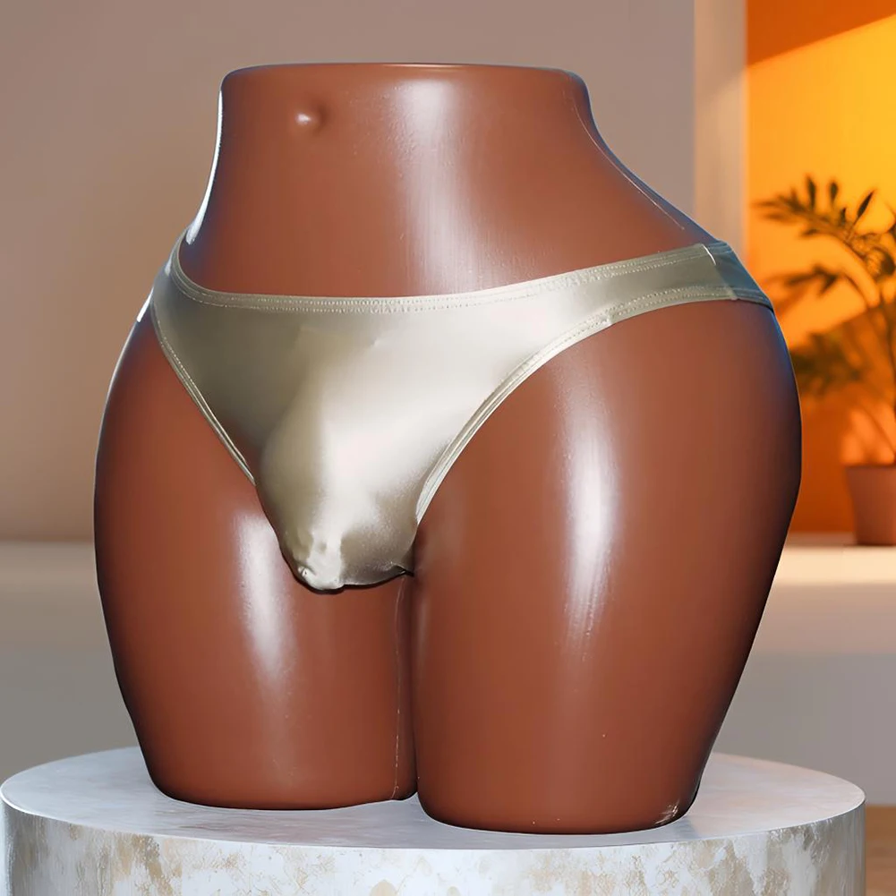 Sexy Men Soft Satin-Like Smooth Briefs Underwear Half-Covered Butt U Pouch Erotic Lingerie Transparent Jockstrap Underwear