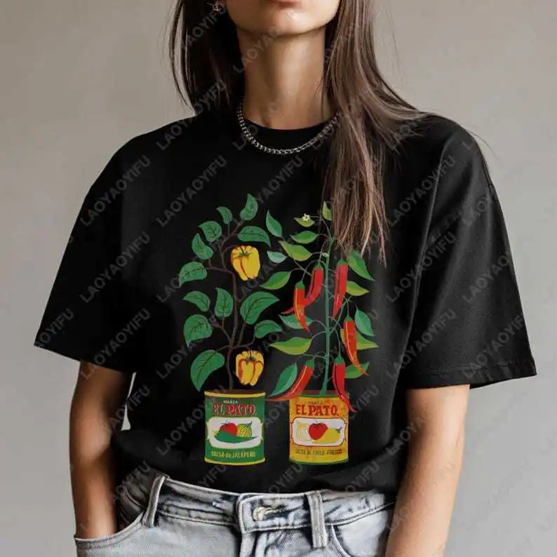 Unisex High Quality Softy Cotton Chili Pepper Funny Pattern Print T-shirt Summer Fashion Casual Comfortable Tees Short-sleev