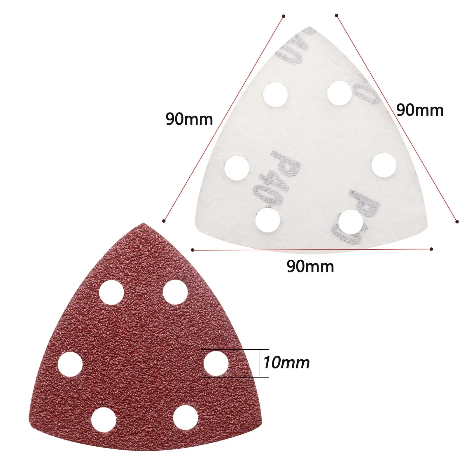 90×90×90MM Triangles Hook and Loop Sandpaper Assorted Grit 40-320 6 Holes for Delta Sander Triangle Sanding Sheet Set for Polish