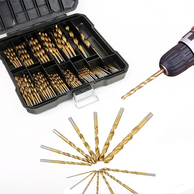 

99pcs Titanium Twist Drill Bit Set 14 Sizes 1/17"- 37/94" Drilling Dia High Speed Steel Drills for Cast Iron, Wood