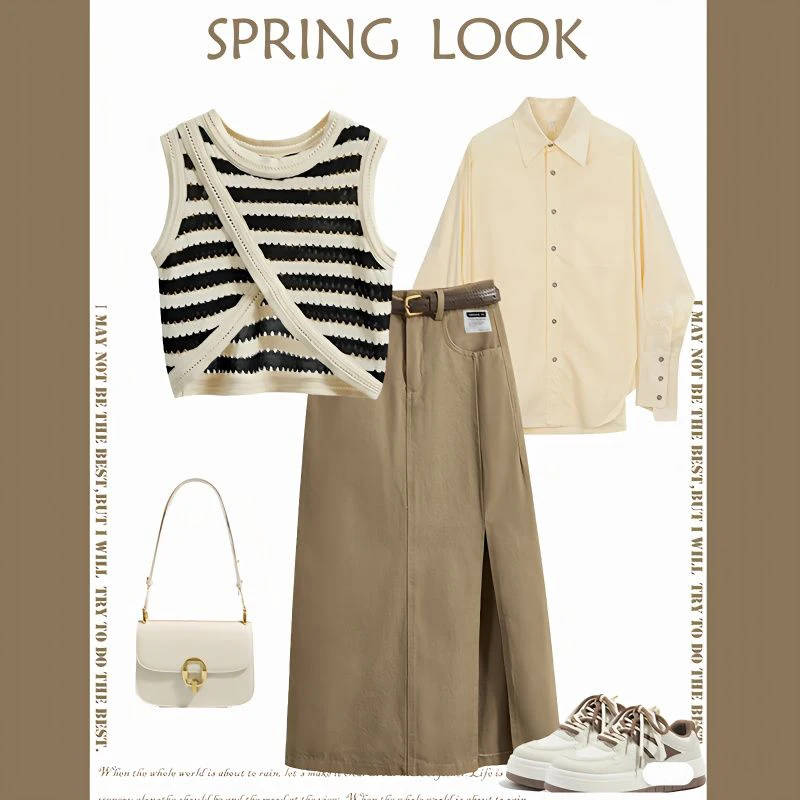 

Мягкий осенний женский модный комплект: корейский полосатый жилет, юбка и футболка — нежный студенческий деловой костюм