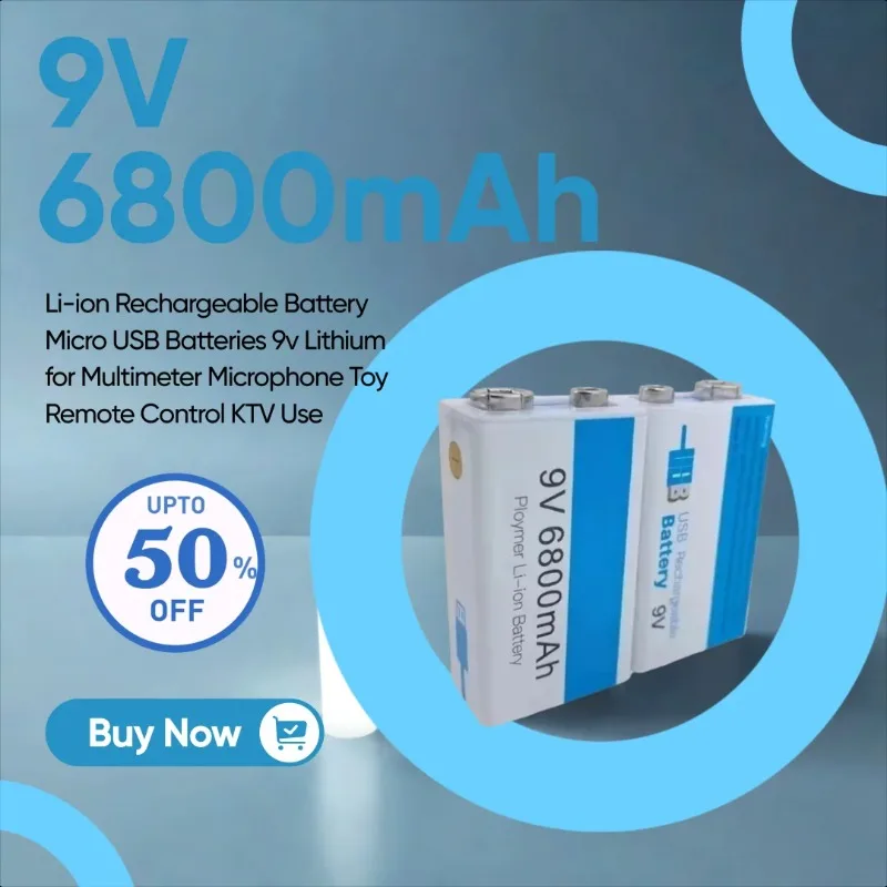 

9V 6800mAh Li-ion Rechargeable Battery Micro USB Batteries 9v Lithium for Multimeter Microphone Toy Remote Control KTV Use