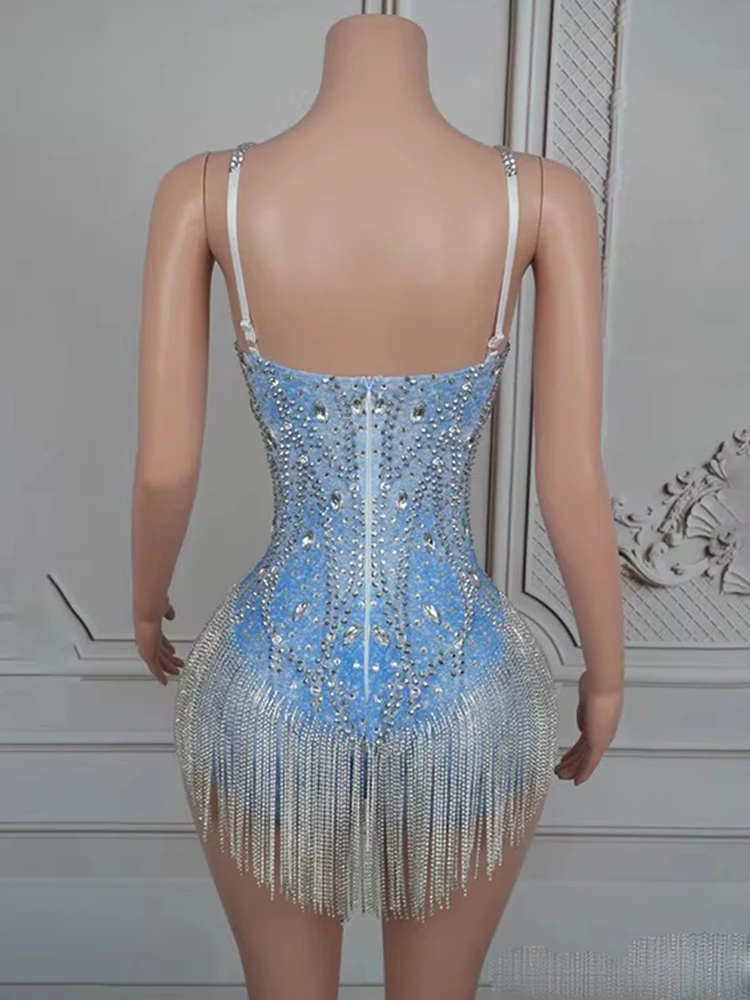 عالية الجودة حجر الراين شرابة مثير الحمالات غير النظامية بذلة 2025 موضة جديدة مخصصة الملابس النسائية