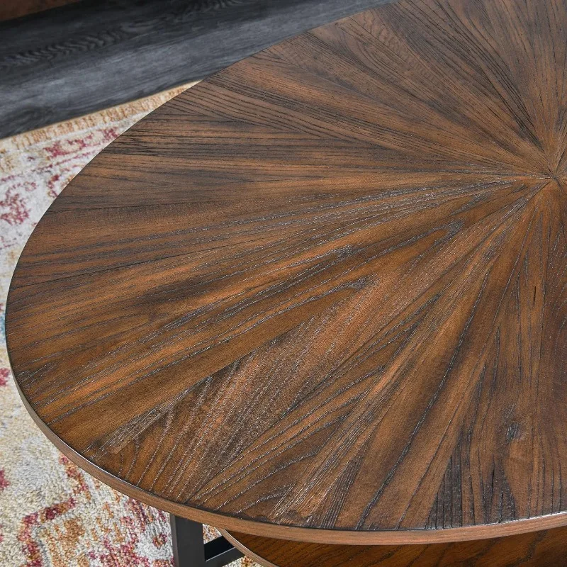 JESONVID Solid Wood Oval Coffee Table with Cross Metal Legs, 43.3in Modern Industrail Center Table,Open Shelf Cocktail Tea Table image 6