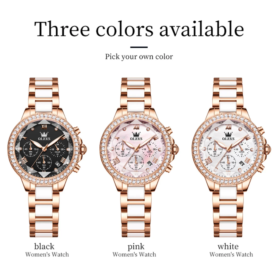 OLEVS 9999 쿼츠 패션 시계 선물, 세라믹 시계 밴드, 스퀘어 다이얼 손목시계